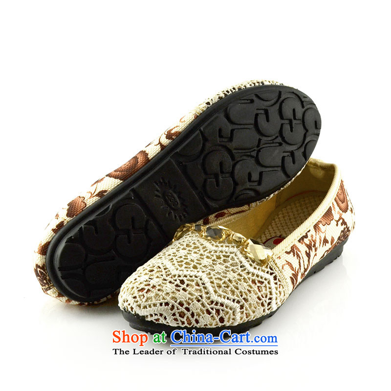 The first door of Old Beijing Summer sandals female mesh upper hole in the shoe lace stylish shoe Breathable knit light women shoes comfortable single shoes flat bottom first door 40 homes beige (zimenyuan) , , , shopping on the Internet