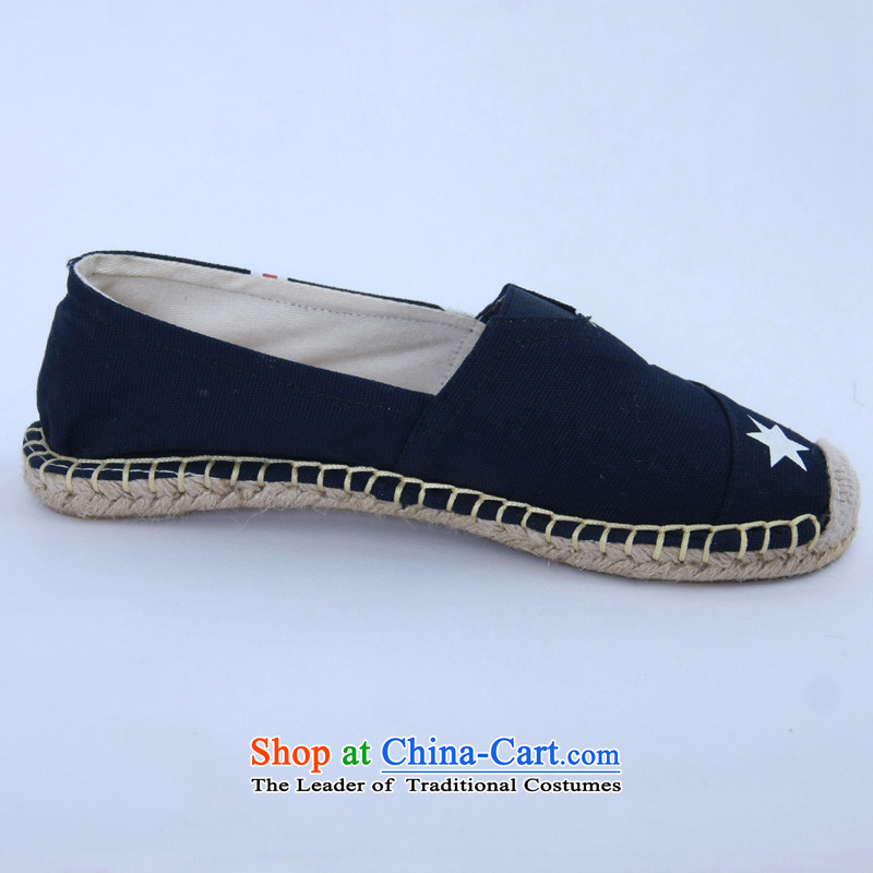 Charlene Choi this court of Old Beijing mesh upper spring and summer woman shoes, casual shoes of ethnic pension foot bottom mother shoe sisal breathability and comfort is simple and classy flat shoe - m deep blue 36, Charlene Choi this court shopping on