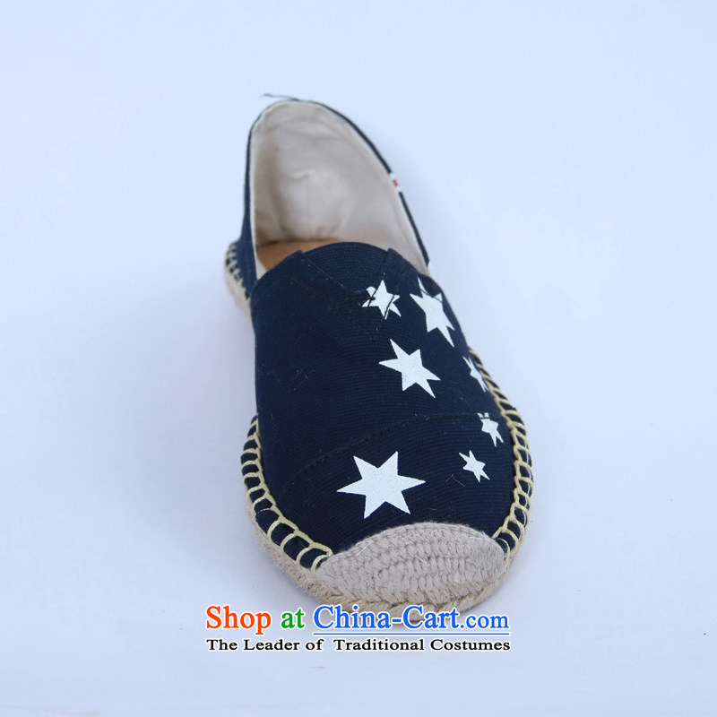 Charlene Choi this court of Old Beijing mesh upper spring and summer woman shoes, casual shoes of ethnic pension foot bottom mother shoe sisal breathability and comfort is simple and classy flat shoe - m deep blue 36, Charlene Choi this court shopping on
