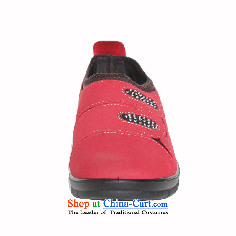 Step Fuxiang stylish old Beijing mesh upper flat bottom foot kit mother shoes with soft, non-slip shoes 10PW321 red 40, step-by-step Fuk Cheung shopping on the Internet has been pressed.