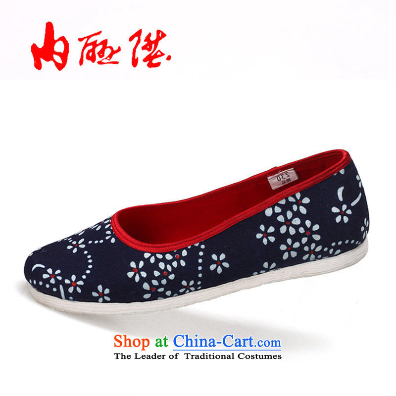 Inline l mesh upper old Beijing mesh upper with new female single shoe-gon Chin Mei Hai_'wax layer base flat with round head 8728A blue take?36