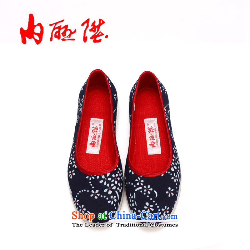Inline l mesh upper old Beijing mesh upper with new female single shoe-gon Chin Mei Hai$'wax layer base flat with round head 8728A blue flowers 36, inline l , , , shopping on the Internet