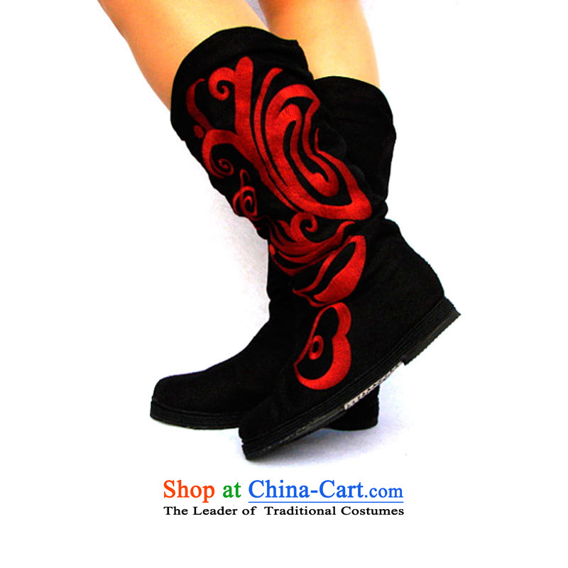 Performing Arts Ethnic Wind women shoes embroidered boots the boots from the spring and autumn single shoe old Beijing cloth shoes dancing phoenix 9 day black 40 arts home shopping on the Internet has been pressed.