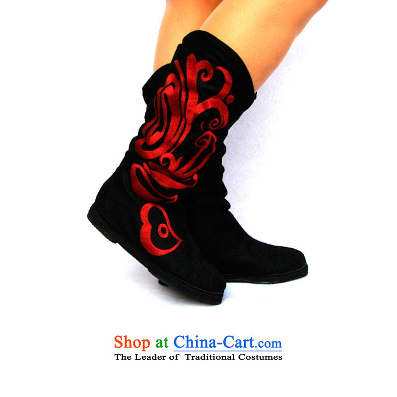 Performing Arts Ethnic Wind women shoes embroidered boots the boots from the spring and autumn single shoe old Beijing cloth shoes dancing phoenix 9 day black 40 arts home shopping on the Internet has been pressed.