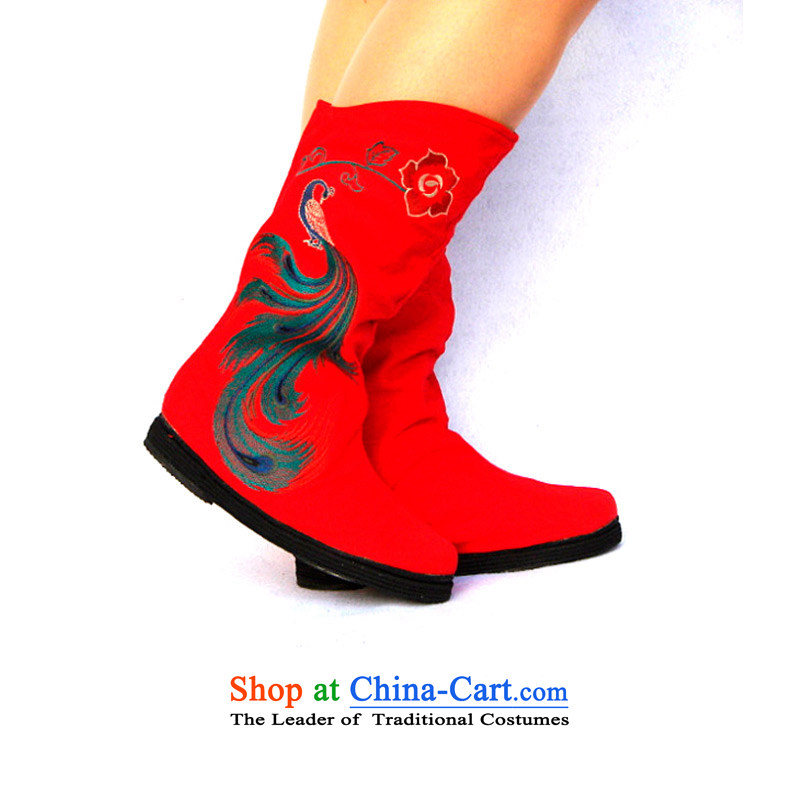 Performing Arts new stylish casual single boot old Beijing mesh upper end of thousands of embroidery boots ladies boot back to red 37, Wind arts home shopping on the Internet has been pressed.