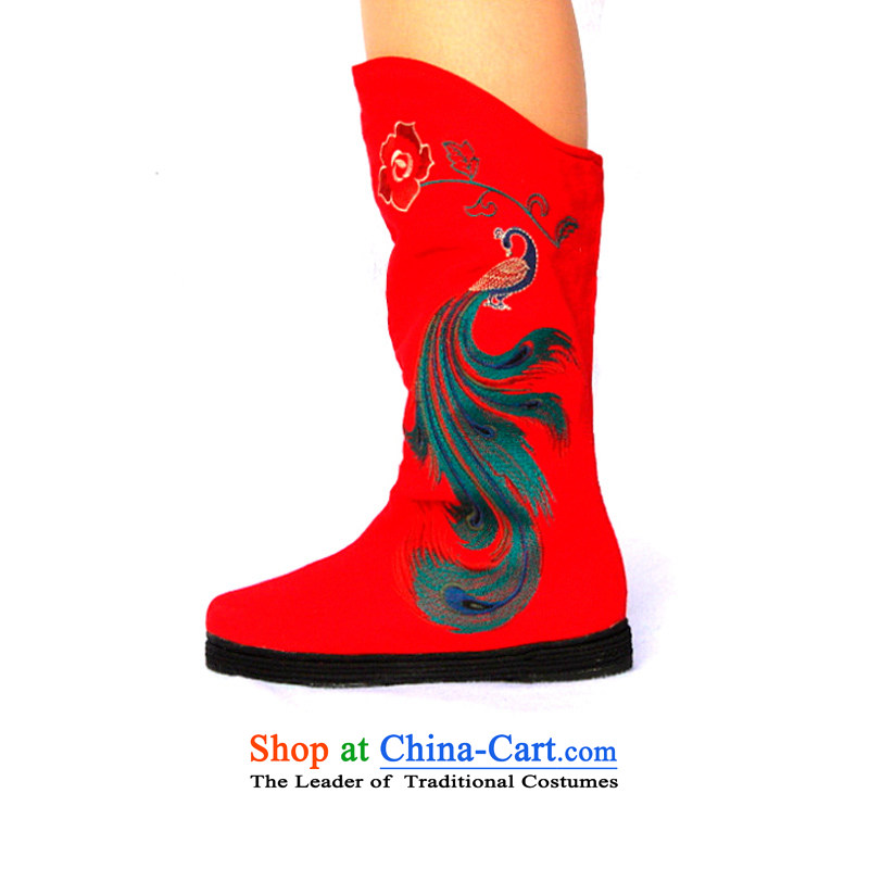 Performing Arts new stylish casual single boot old Beijing mesh upper end of thousands of embroidery boots ladies boot back to red 37, Wind arts home shopping on the Internet has been pressed.