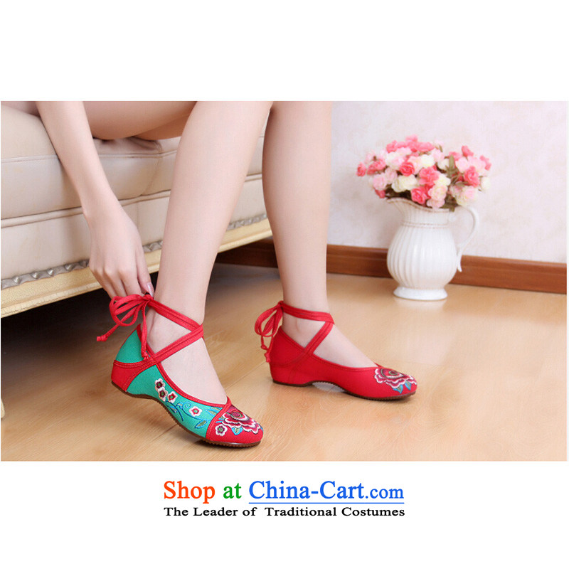 Hiv Rollet Old Beijing mesh upper ethnic strap embroidered shoes package with shoes increased women's shoe red 40, HIV (AICAROLINA ROLLET) , , , shopping on the Internet