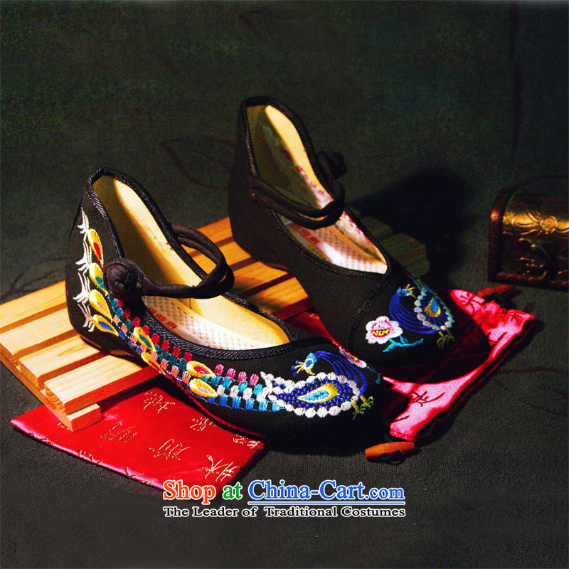 The silk fabric of Old Beijing National wind embroidered shoes marriage shoes with shoe autumn slope rising within single shoe A412-56 black 36-youns silk , , , shopping on the Internet