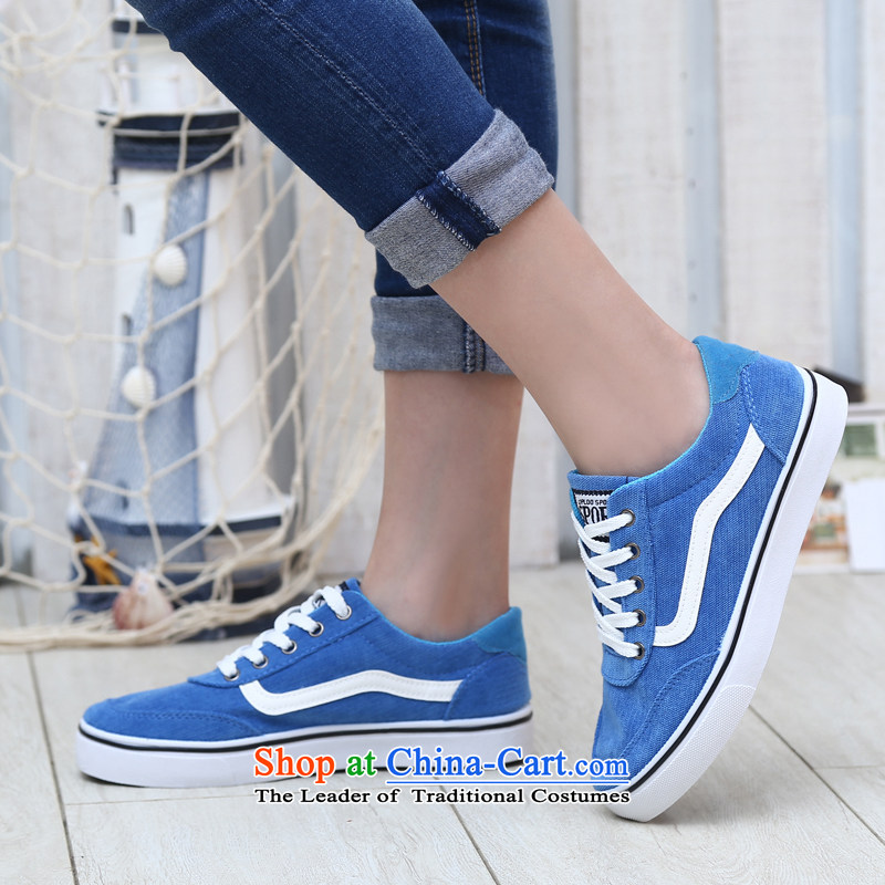 ? C.O.D.- 2014 new stylish wild female canvas shoes, thick womens single women platform shoes breathable mesh upper Blue37