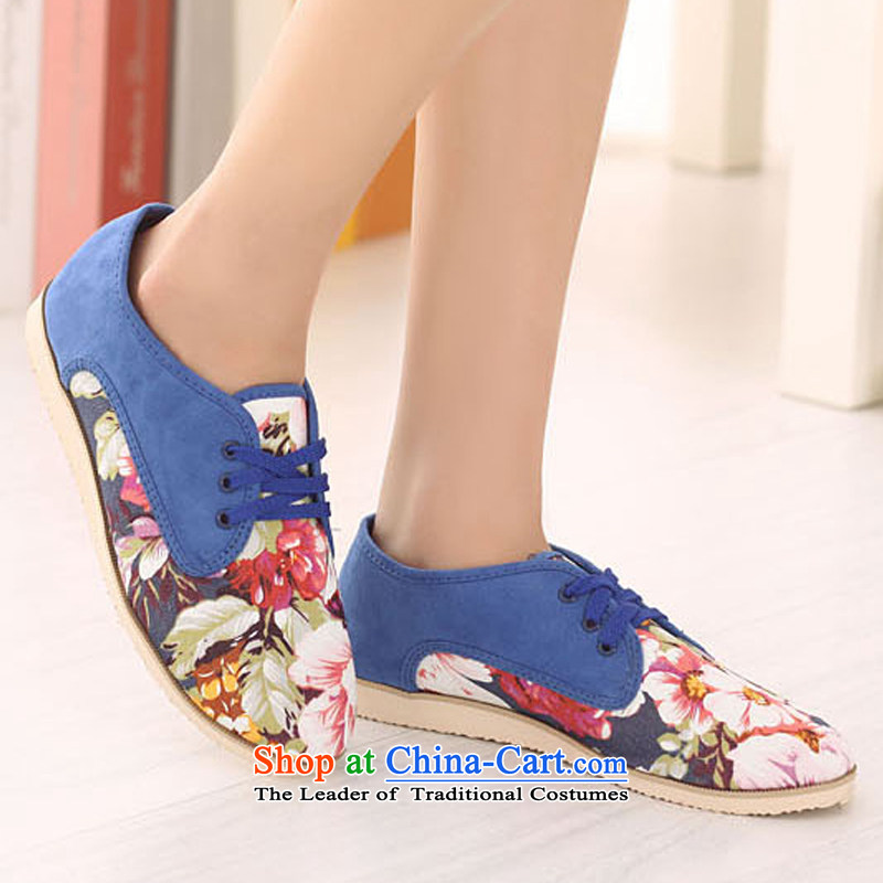 El-jun (Addis Ababa C.o.d.- 2014 new Korean sweet flowers cloth stitching tether flat bottom flat with round head deep casual women Single Room 222-2 blue 35, shoes and Addis Ababa (erbabys) , , , shopping on the Internet