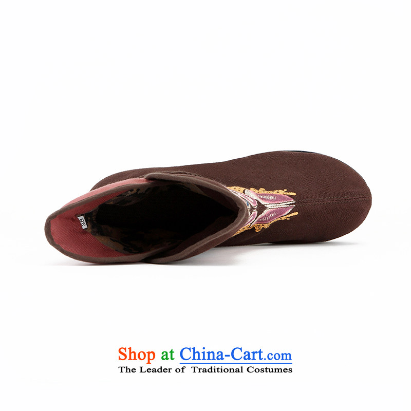 Hon-dance genuine autumn and winter) flat bottom click shoes increased female national wind old Beijing embroidered shoes mother shoe BREATHABLE BOOTIE that coffee-colored shoes 37, Han-dance , , , shopping on the Internet