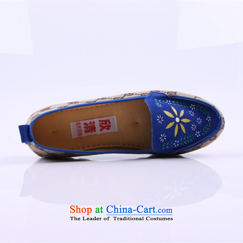 Yan Ching autumn new women's flat with soft bottoms leisure shoes genuine breathable mesh upper with old Beijing mother shoe  L203 blue 37, Yan Ching shopping on the Internet has been pressed.