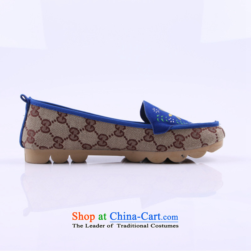 Yan Ching autumn new women's flat with soft bottoms leisure shoes genuine breathable mesh upper with old Beijing mother shoe  L203 blue 37, Yan Ching shopping on the Internet has been pressed.