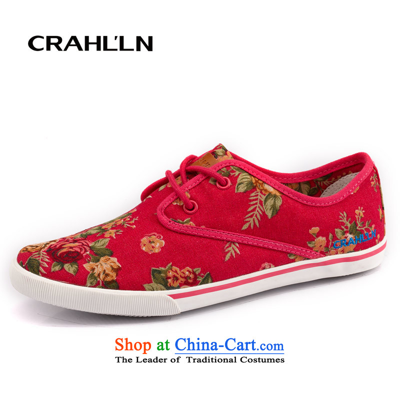 Card-hon ethnic embroidered shoes 2014 new flat bottom stamp old Beijing Women's Shoe breathable casual women tether canvas shoes in the Red?37
