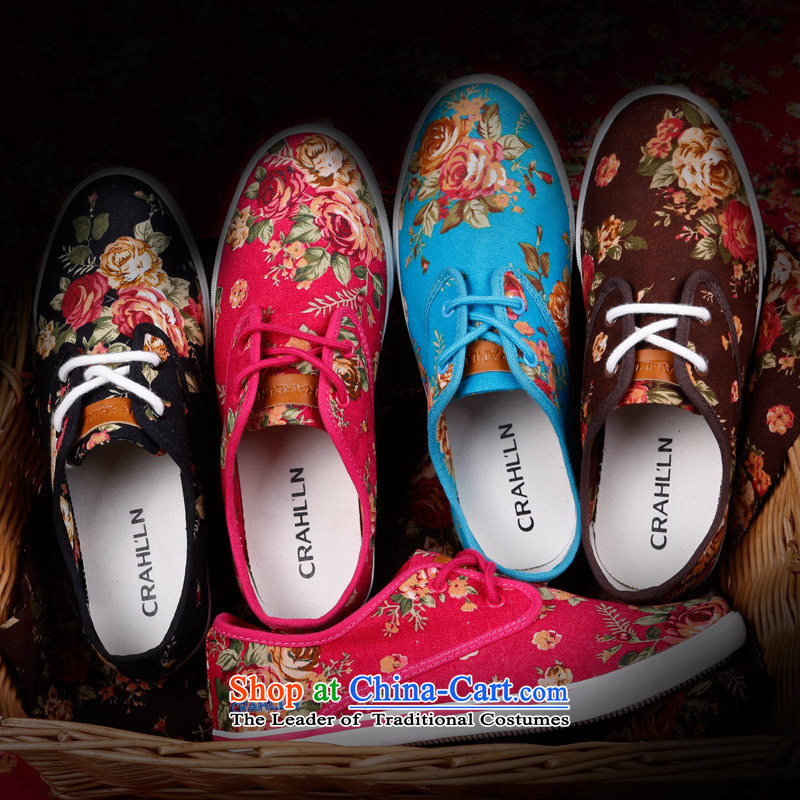 Card-hon ethnic embroidered shoes 2014 new flat bottom stamp old Beijing Women's Shoe breathable casual women tether canvas shoes in the red 37, Han (CRAHL'LN card) , , , shopping on the Internet