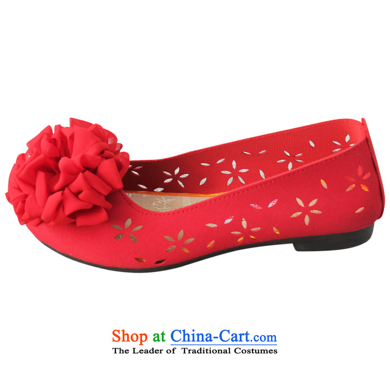 Yan Qing Beijing XQ/ mesh upper women shoes stylish and cozy large mother shoe flat bottom single shoe summer engraving breathable sandals floral 101 red 38, Yan Ching shopping on the Internet has been pressed.