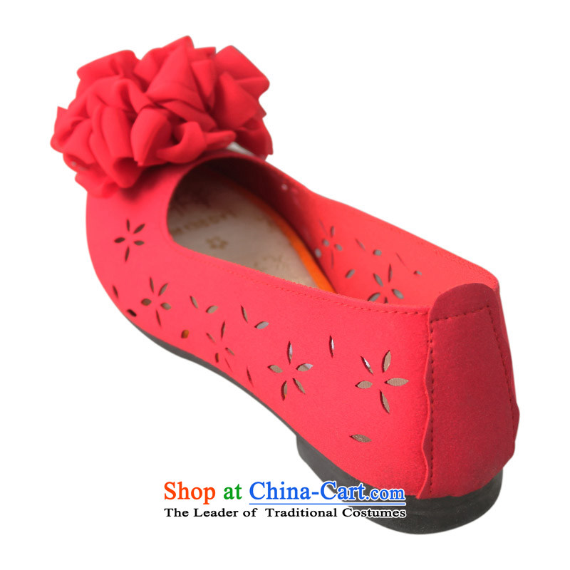 Yan Qing Beijing XQ/ mesh upper women shoes stylish and cozy large mother shoe flat bottom single shoe summer engraving breathable sandals floral 101 red 38, Yan Ching shopping on the Internet has been pressed.
