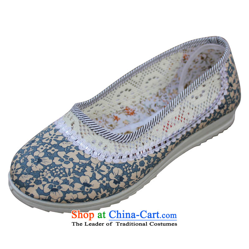 Yan Qing Beijing XQ_ mesh upper with a flat bottom summer leisure shoes, Ms. breathable mesh single mother shoe shoes 2-2 Blue 34