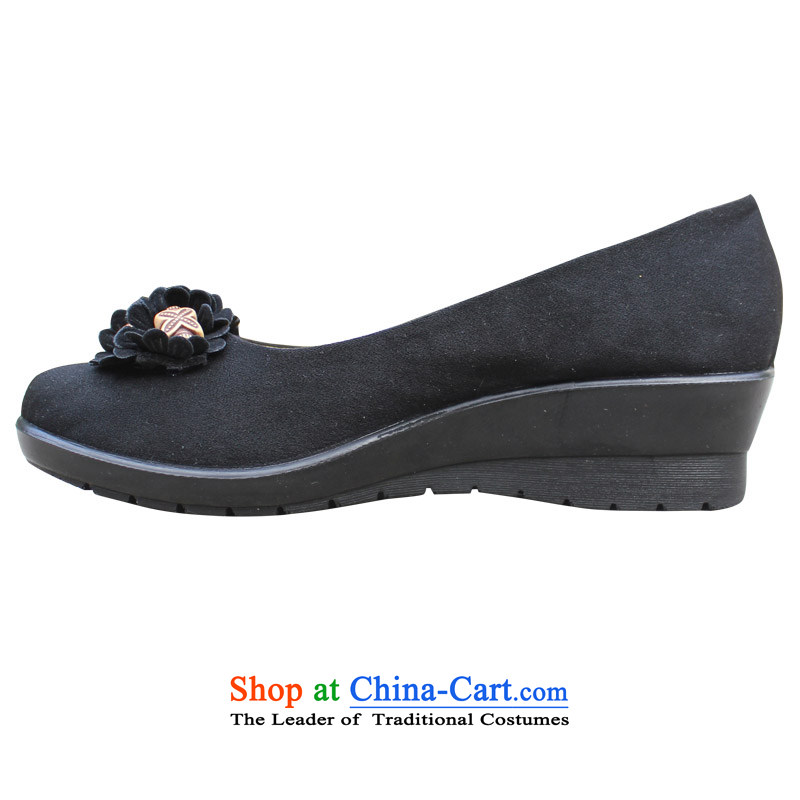Yan Qing Chun Old Beijing women shoes single shoe mesh upper with slope women in old age with shallow port mother shoe overalls shoes 13018 Black 38, Yan Ching shopping on the Internet has been pressed.