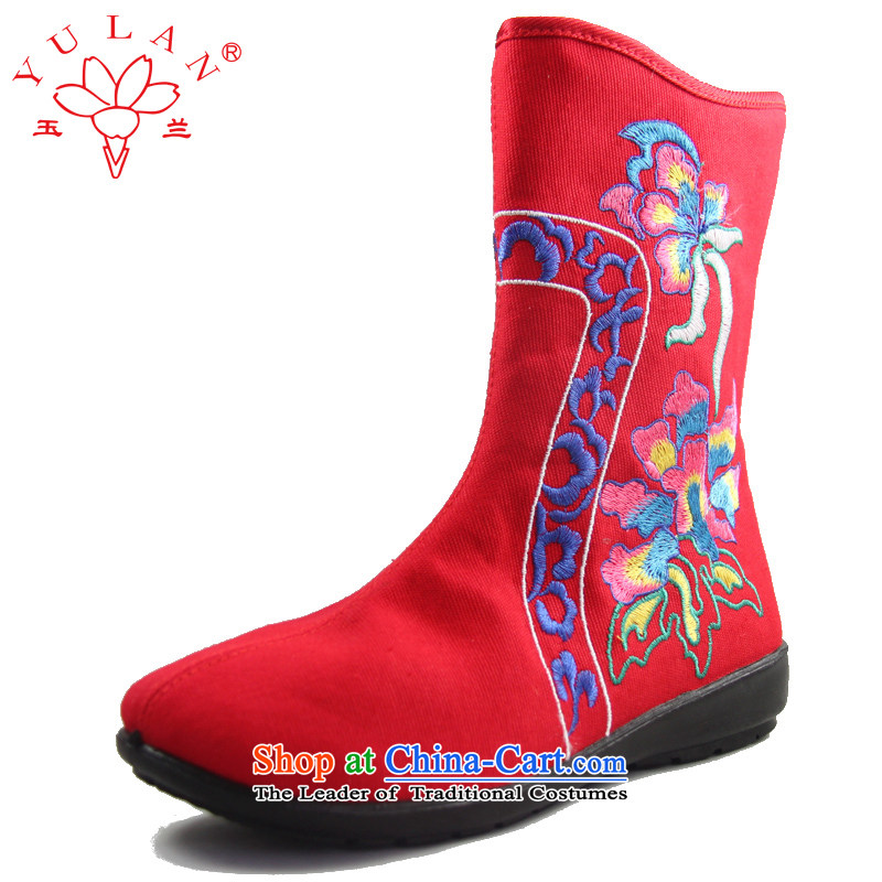 Magnolia Old Beijing mesh upper spring and autumn, embroidered retro ethnic zip folder boots 2312-237 casual women Red 35