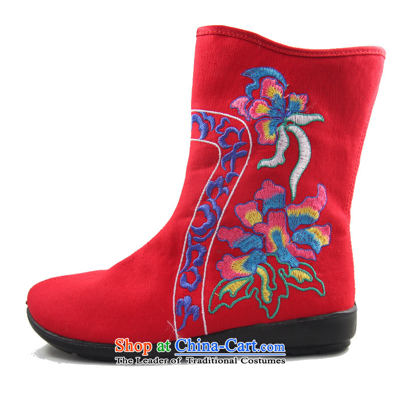 Magnolia Old Beijing mesh upper spring and autumn, embroidered retro ethnic zip folder boots 2312-237 casual women 35 Magnolia.... red shopping on the Internet