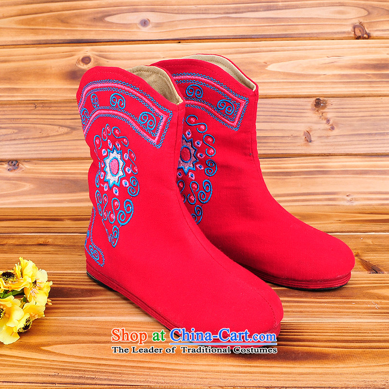 Better well old Beijing new stylish casual shoes China wind then boots thousands ground embroidery boots ladies boot the bottom surface and the rubber is embroidered short Boot B-2 Red 39