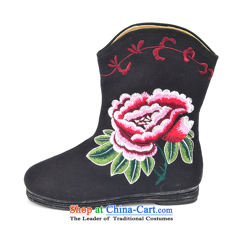 Better well old Beijing mesh upper ladies boot traditional Stylish retro thousands ground in embroidery and ladies boot round head flat shoe mother shoe foot shoes pregnant women shoes pension B-42 black 35 better Fuk (JIAFU) , , , shopping on the Interne