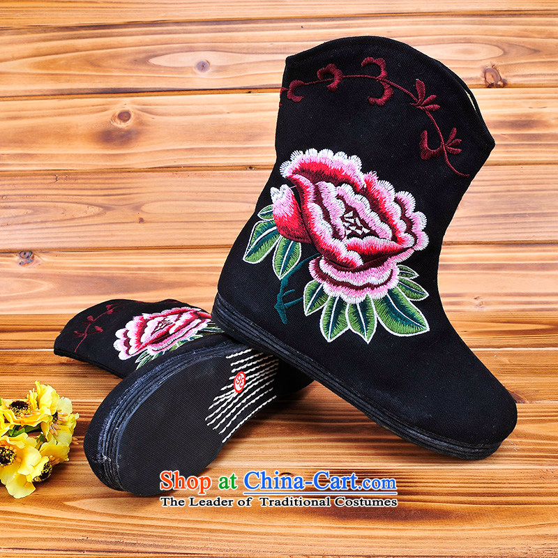 Better well old Beijing mesh upper ladies boot traditional Stylish retro thousands ground in embroidery and ladies boot round head flat shoe mother shoe foot shoes pregnant women shoes pension B-42 black 35 better Fuk (JIAFU) , , , shopping on the Interne