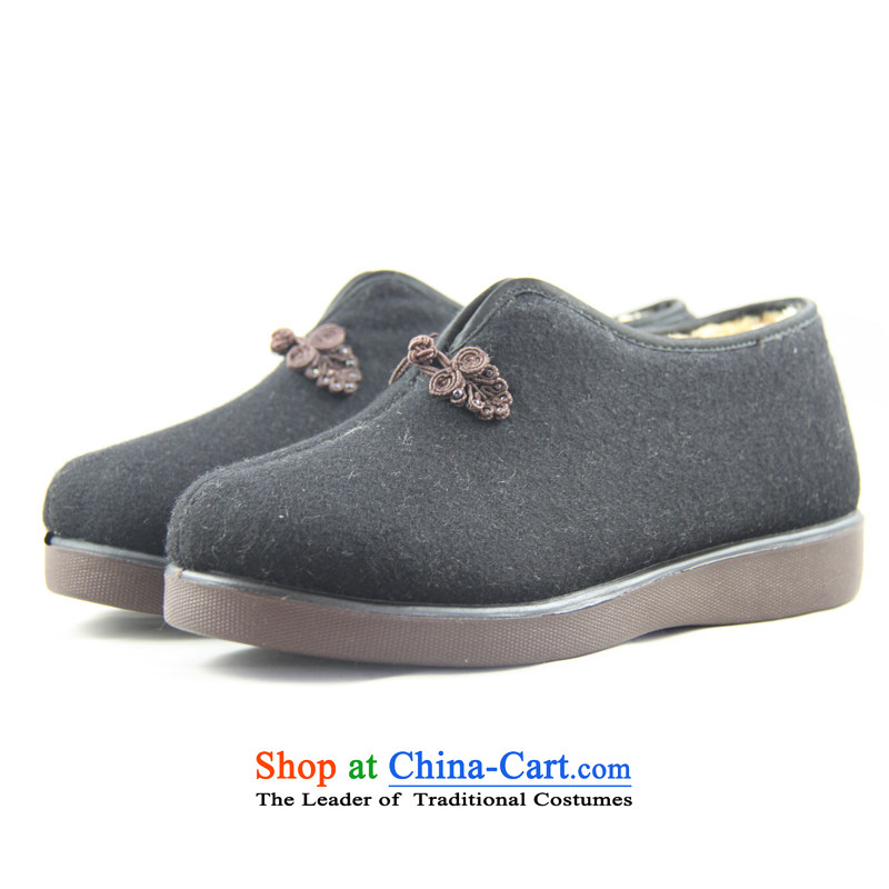 Magnolia Old Beijing mesh upper female winter, Traditional Chinese Disc detained thick warm non-slip sole female cotton shoes 2616-239 Black 35 Magnolia shopping on the Internet has been pressed.