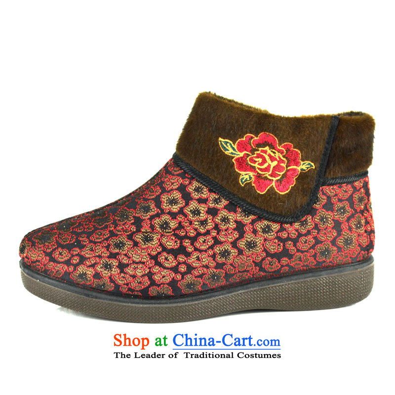 The first door of Old Beijing mesh upper winter mother shoe-warm cotton shoes in the number of older women shoes embroidered cotton waffle plus a soft, lint-free cloth shoes, non-slip shoes red 38, first elderly homes (zimenyuan Mun) , , , shopping on the