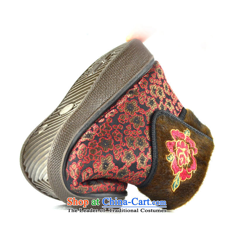 The first door of Old Beijing mesh upper winter mother shoe-warm cotton shoes in the number of older women shoes embroidered cotton waffle plus a soft, lint-free cloth shoes, non-slip shoes red 38, first elderly homes (zimenyuan Mun) , , , shopping on the