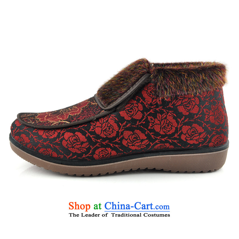 Uterine Old Beijing mesh upper Winter Female cotton shoes and warm thick embroidery lint-free mother shoe bootie thick elderly warm footwear in the older soft bottoms cotton seed boot (gongnei red 39, intrauterine) , , , shopping on the Internet
