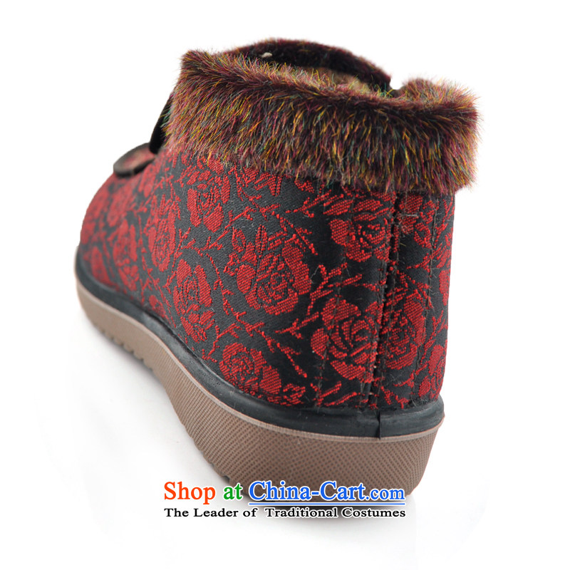 Uterine Old Beijing mesh upper Winter Female cotton shoes and warm thick embroidery lint-free mother shoe bootie thick elderly warm footwear in the older soft bottoms cotton seed boot (gongnei red 39, intrauterine) , , , shopping on the Internet