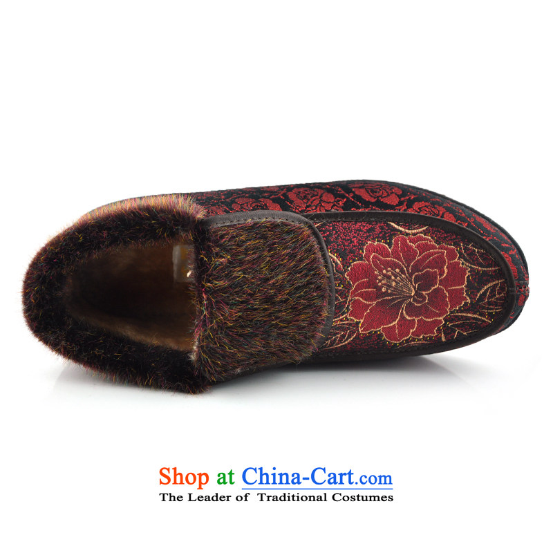 Uterine Old Beijing mesh upper Winter Female cotton shoes and warm thick embroidery lint-free mother shoe bootie thick elderly warm footwear in the older soft bottoms cotton seed boot (gongnei red 39, intrauterine) , , , shopping on the Internet