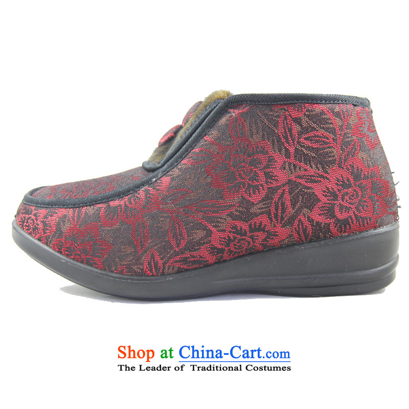 Magnolia Old Beijing mesh upper women shoes winter new products satin jacquard older non-slip the end of wear warm short cashmere embroidery cotton shoes 2616-251 red 36, magnolia shopping on the Internet has been pressed.