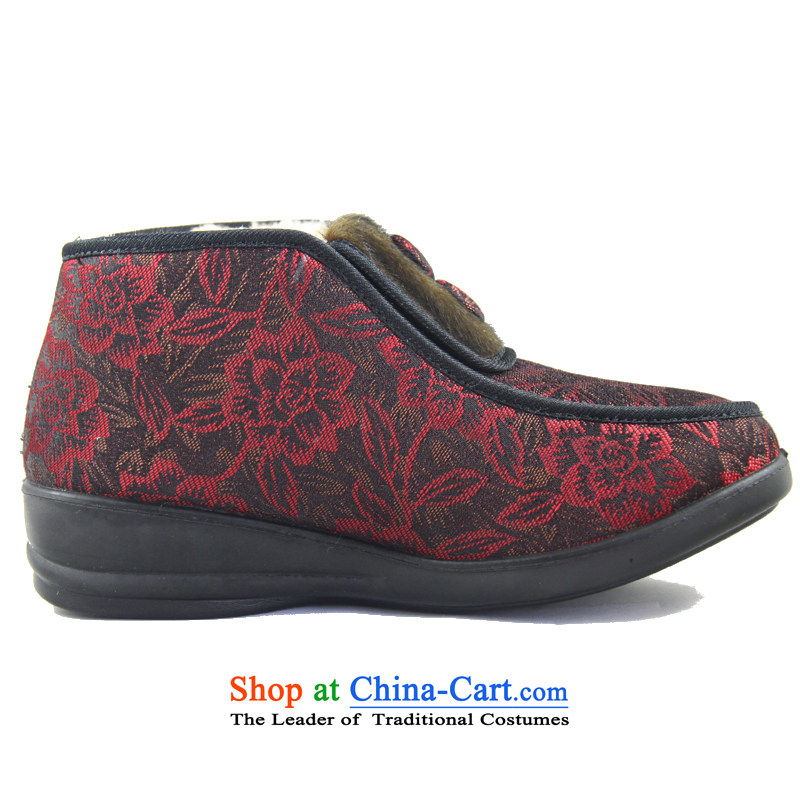Magnolia Old Beijing mesh upper women shoes winter new products satin jacquard older non-slip the end of wear warm short cashmere embroidery cotton shoes 2616-251 red 36, magnolia shopping on the Internet has been pressed.