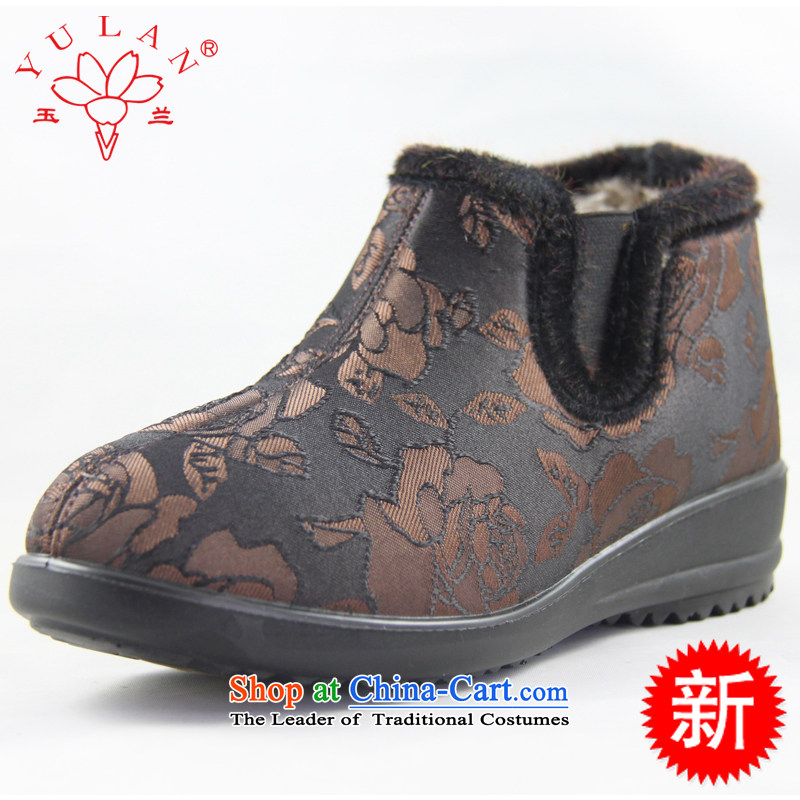 Magnolia Old Beijing mesh upper for women winter cotton shoes in older mother cotton boot pin elderly short warm boots anti-slip soft ground 2616-247 Brown?39