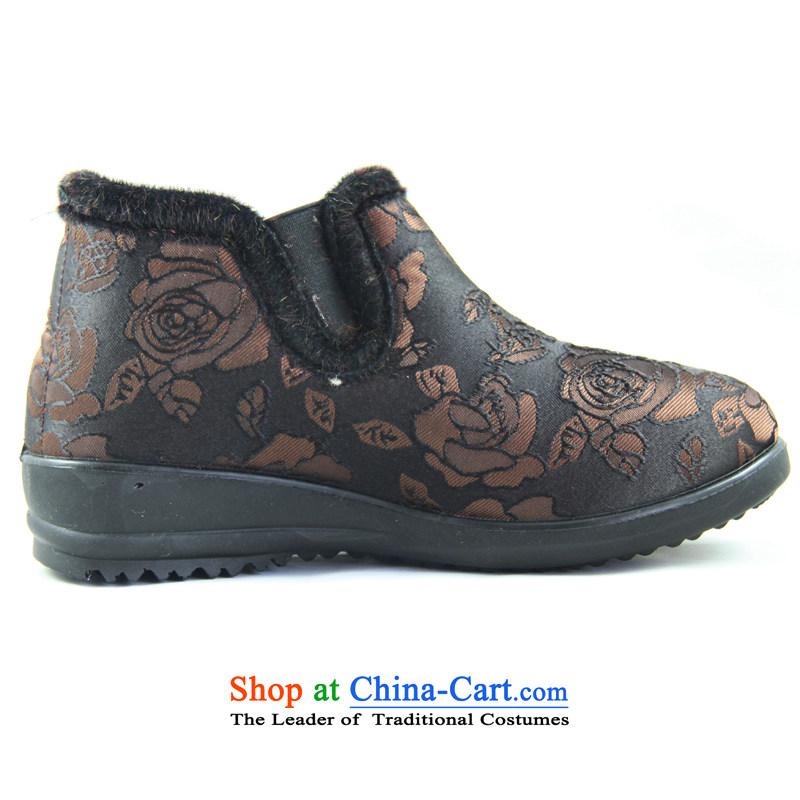 Magnolia Old Beijing mesh upper for women winter cotton shoes in older mother cotton boot pin elderly short warm boots anti-slip soft ground 2616-247 Brown 39 Magnolia shopping on the Internet has been pressed.