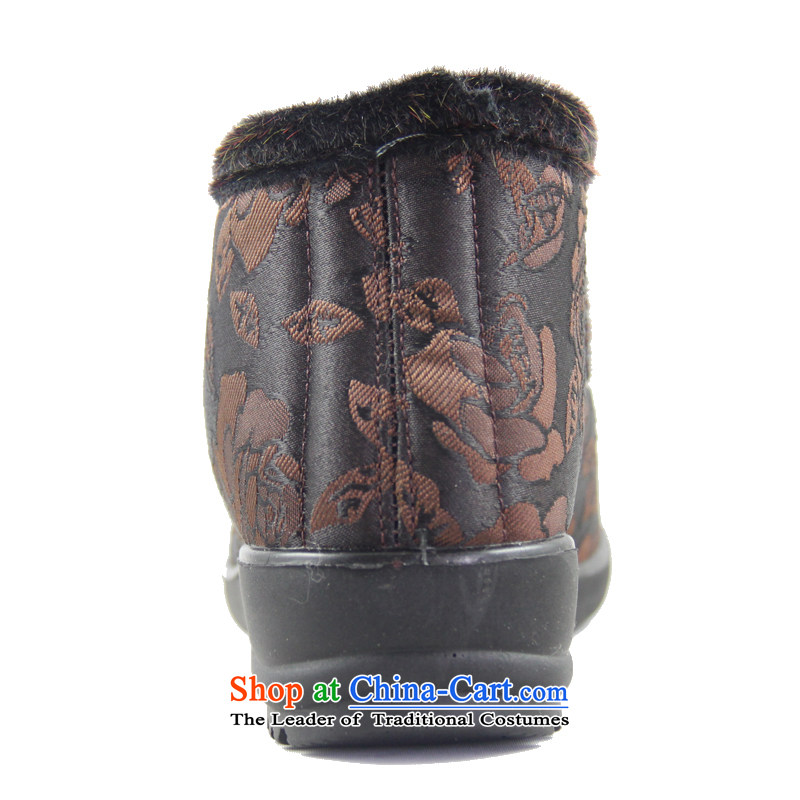 Magnolia Old Beijing mesh upper for women winter cotton shoes in older mother cotton boot pin elderly short warm boots anti-slip soft ground 2616-247 Brown 39 Magnolia shopping on the Internet has been pressed.