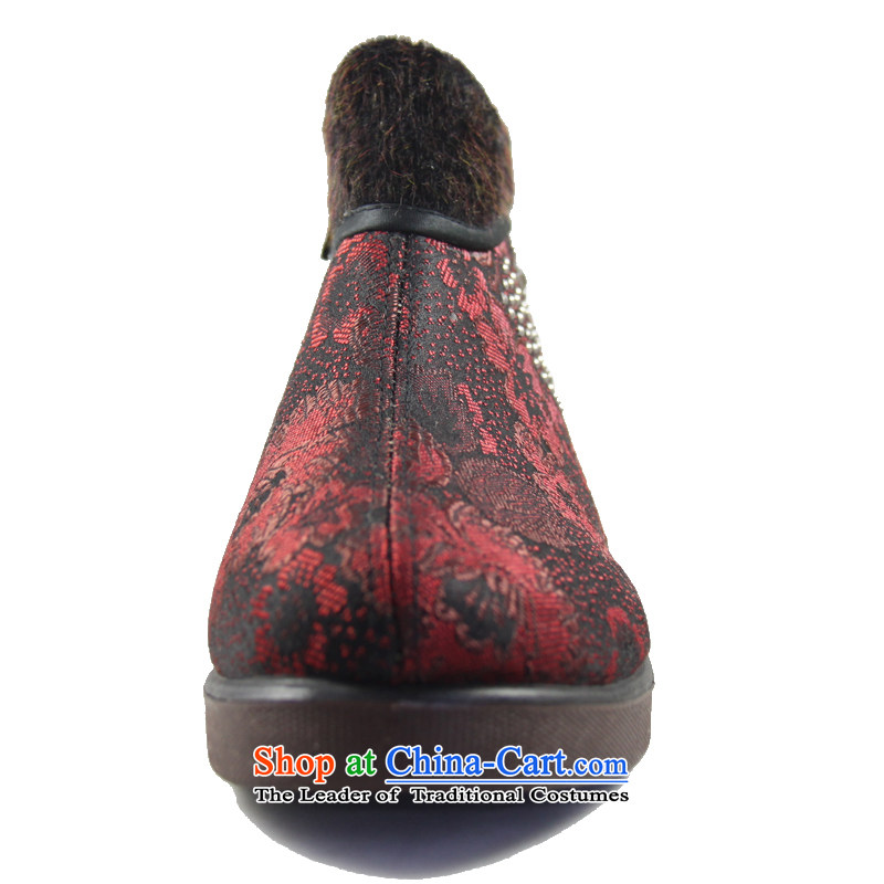 Magnolia Old Beijing mesh upper for older women winter thick slip comfortable dark floral decorations of the lint-free mother shoe 2616-240 red 40, magnolia shopping on the Internet has been pressed.