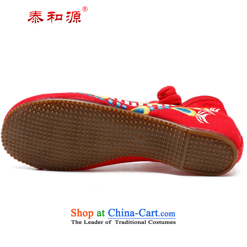 The Thai and source of Old Beijing classic mesh upper hand shoe ethnic pattern embroidery mesh upper breathability and comfort waterproof glue bottom light casual women shoes 21701 Single red 39, Tai and source-bong shopping on the Internet has been press