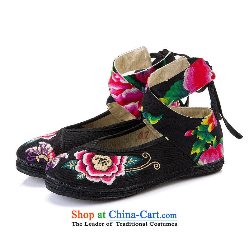 (C.O.D.) New wild personality of ethnic embroidered shoes of Old Beijing mesh upper layer Bottom shoe thousands of single mothers shoe black 35 shoe suga us , , , shopping on the Internet