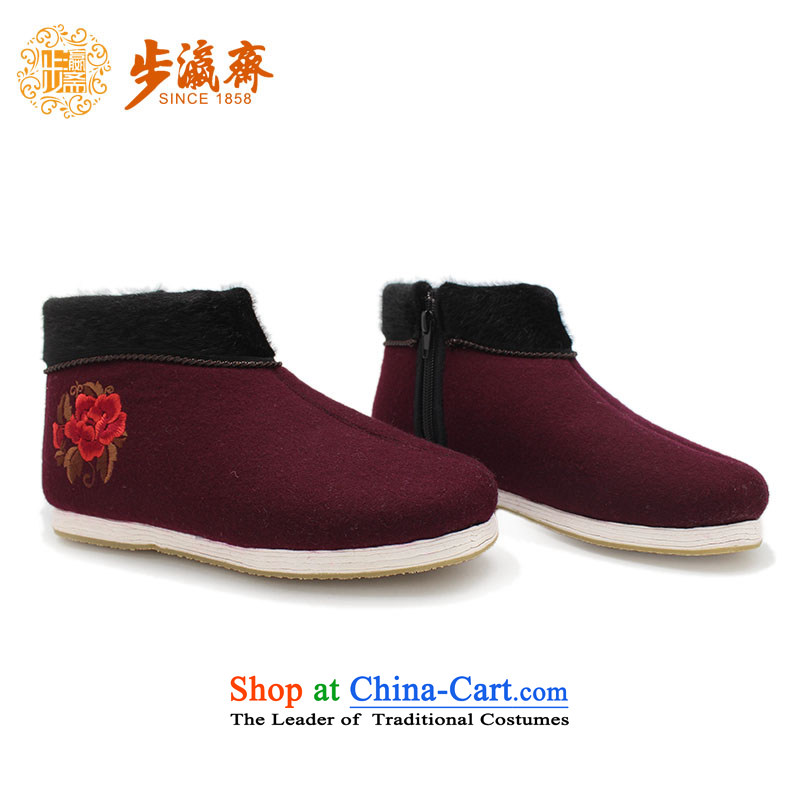 The Chinese old step-young of Old Beijing mesh upper for Ramadan, thousands of bottom apply glue to non-slip Embroidered Gift elderly small-glue embroidery? offset pull locking cotton red 39 this shoe is too small a concept of a large number of step-by-st