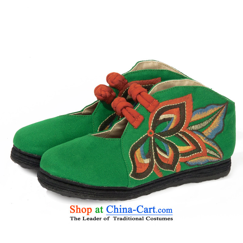 Hon-dance genuine fall ethnic embroidered shoes women shoes of Old Beijing mesh upper pin Thick feet wide female tray clip classical comfortable middle-aged female Shoes, Casual Shoes & dance as green ( 35, Han dance , , , shopping on the Internet