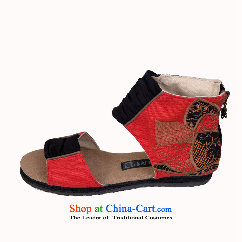 Hon-dance genuine offer old Beijing women shoes comfortable shoes bottom of thousands of ethnic embroidered shoes open toe fish tip sandals female artists of the Red Flower ink 37, Han-dance , , , shopping on the Internet