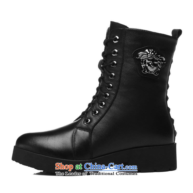 Gooch First layer cowhide Tianlun Songhe ladies boot leather boots in rivets women shoes rough with Martin Eden boots black : 8109 40, Gooch Tilen , , , shopping on the Internet