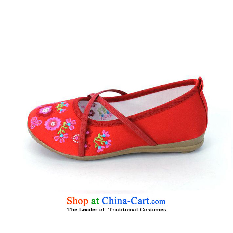 Elegant Pearl small garden girls shoes of Old Beijing mesh upper beef tendon children's shoes bottom ribbon embroidered shoes girls single shoe Dance Shoe 5802 Red 19 Codes/long 18.5CM, Yong-sung , , , Hennessy Road shopping on the Internet