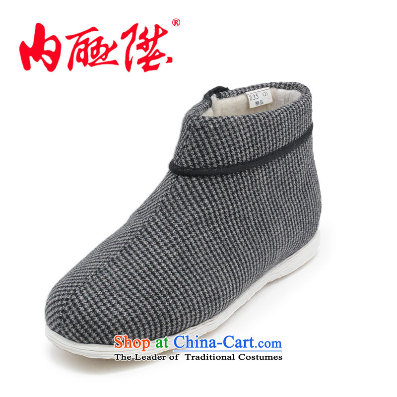 Inline l female cotton shoes mesh upper hand bottom thousands of encryption?-pull locking cotton shoes of Old Beijing?8209A mesh upper with?dark gray grid?38