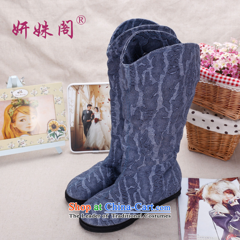 This Spring and Autumn Pavilion Yeon ladies boot new stylish mid boot stamp thousands ground pin mother comfortable shoes of ethnic women shoes Pin Kit  - New 3-blue 36, Charlene Choi this court shopping on the Internet has been pressed.
