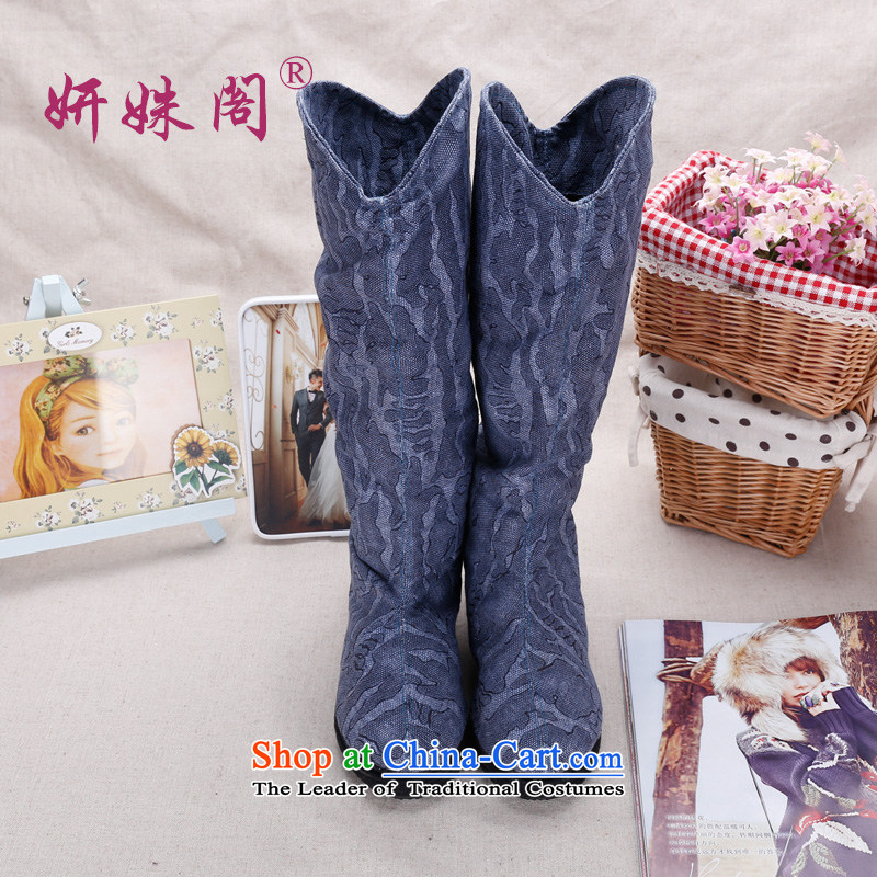 This Spring and Autumn Pavilion Yeon ladies boot new stylish mid boot stamp thousands ground pin mother comfortable shoes of ethnic women shoes Pin Kit  - New 3-blue 36, Charlene Choi this court shopping on the Internet has been pressed.